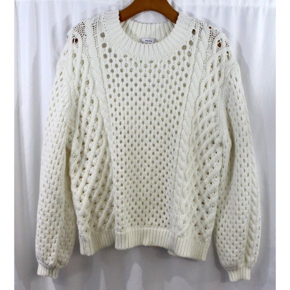 Reiss Womens Cream Lauren Chunky Open Knit Cotton Blend Pullover Sweater M - Picture 2 of 8